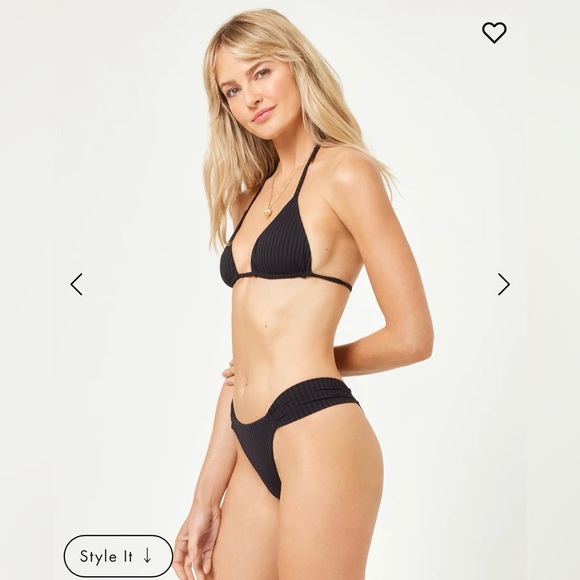 L*Space Black Ribbed Bikini Top - Picture 1 of 3